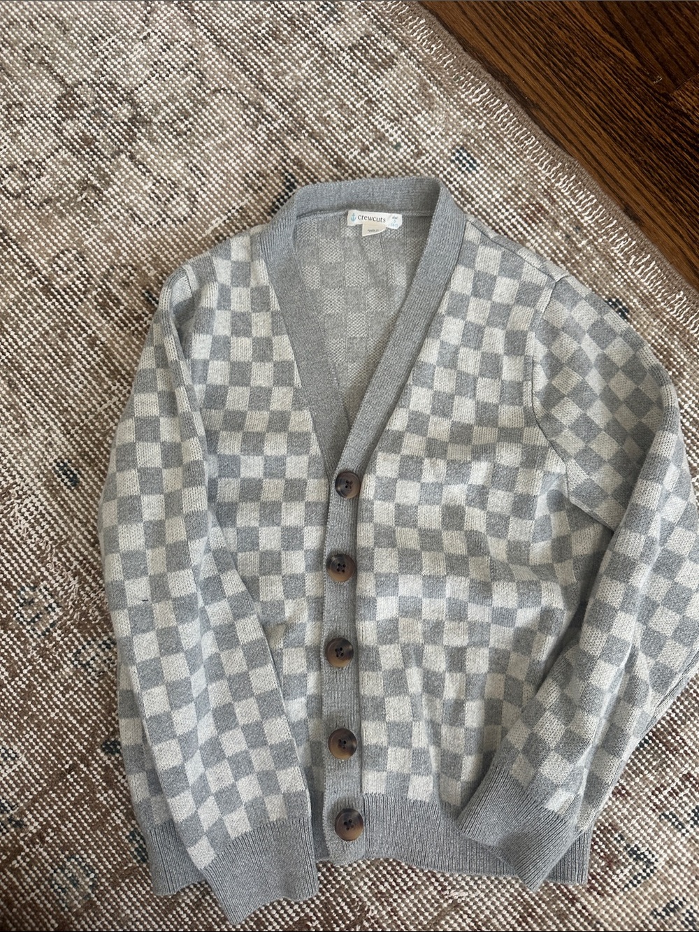 Crewcuts Gray Checkered Button Cardigan